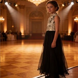 Speechless Ivory and Black Floral Kids Dress